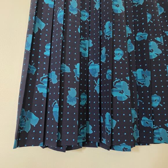 Vintage Floral Pleated Midi Skirt Women 16 Cottagecore Artsy Boho Teacher Blue - Picture 3 of 9